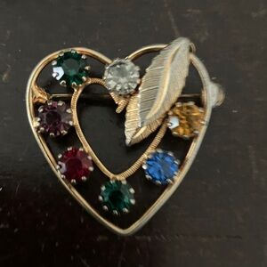 Vintage Multicolor Heart Brooch